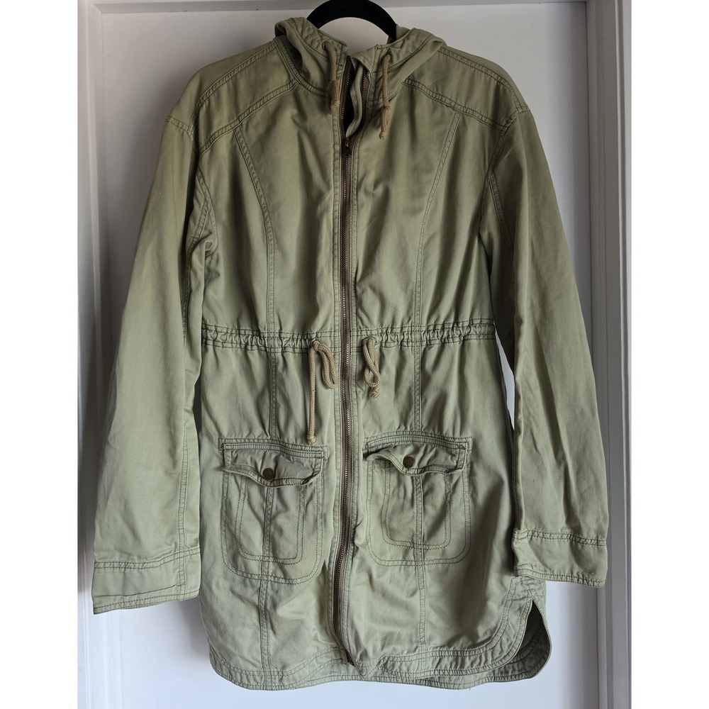 Hollister Women's Cotton Jacket M Green Hooded Casual Coat Gorpcore Outerwear
